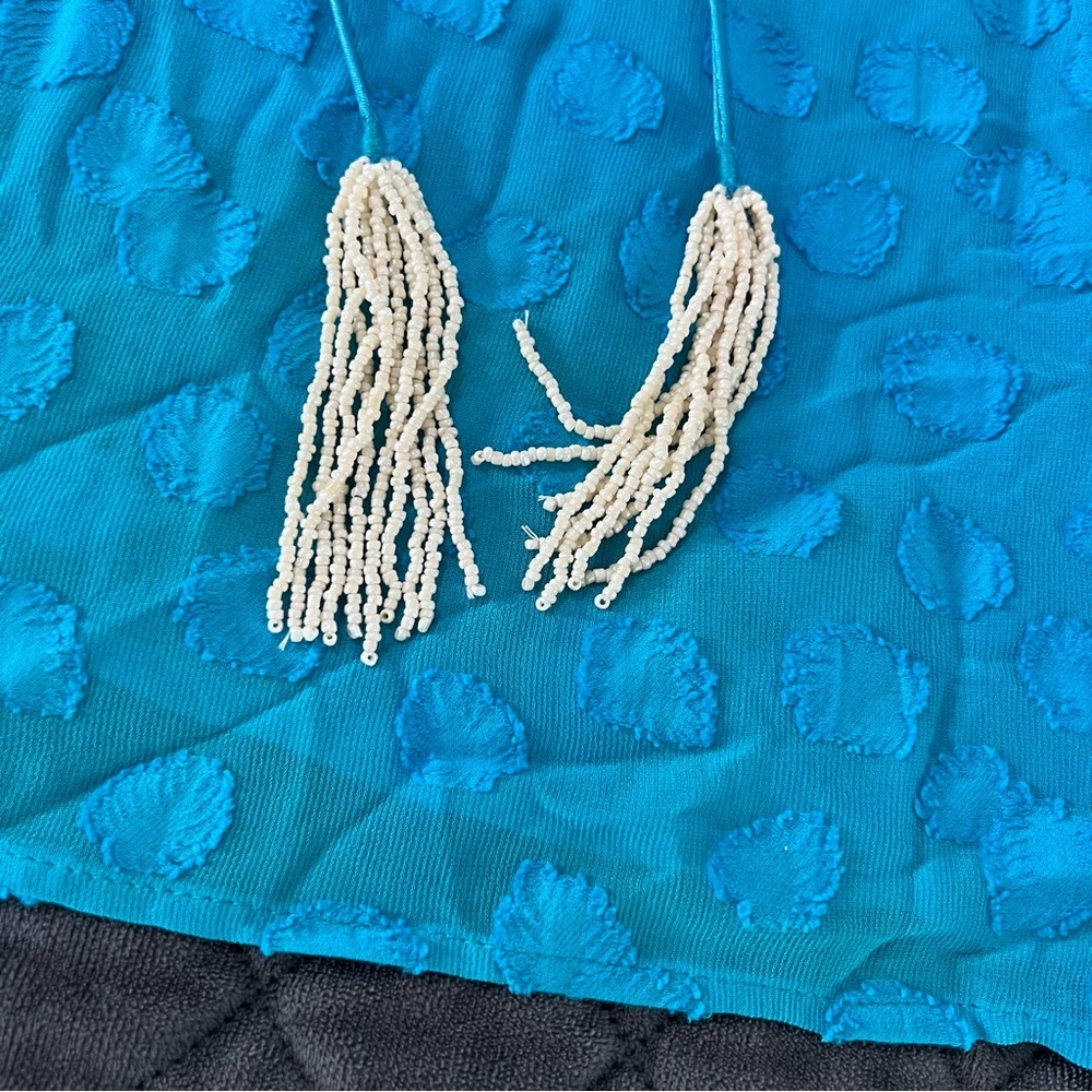 Aratta Silent Journey Top Womens Large Shirt Sheer Turquoise Boho Tassels B4 - Picture 6 of 9
